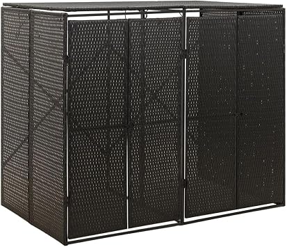 Garbage Can Storage, Trash Can Enclosure, Garbage Can Shed for Outdoor Patio Yard Garden, Double Wheelie Bin Shed Black 55.1"x31.5"x46.1"