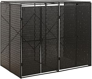 loibinfen Double Wheelie PE Bin Shed, Poly Rattan Garbage
