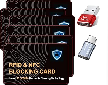 RFID Blocking Card, Credit Card Protector, Protects Entire Wallet Purse | RFID/NFC Contactless Bank Card Protector, ID ATM Guard Card Blocker, with usb data blocker, 8-pcs set