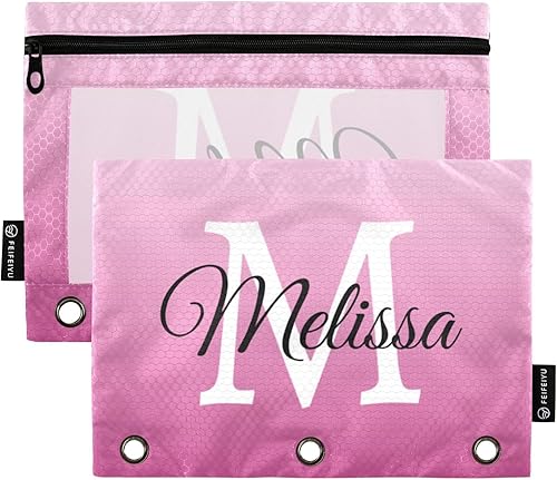 Estuche para lápices personalizado de color morado degradado para 3 anillas, bolsa de lápices personalizada con cremallera, estuche transparente