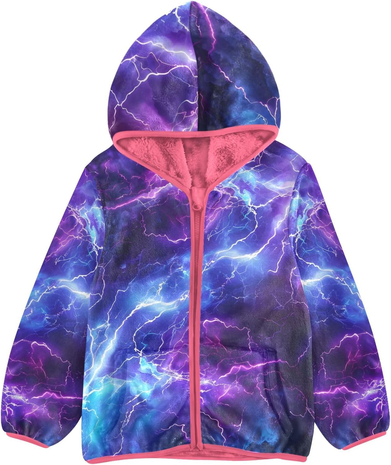 ALAZA Blue Purple Lightning Hoodie Jacket for Girls Toddler Fleece Zip Up Coat Plush Jacket for 3 Years
