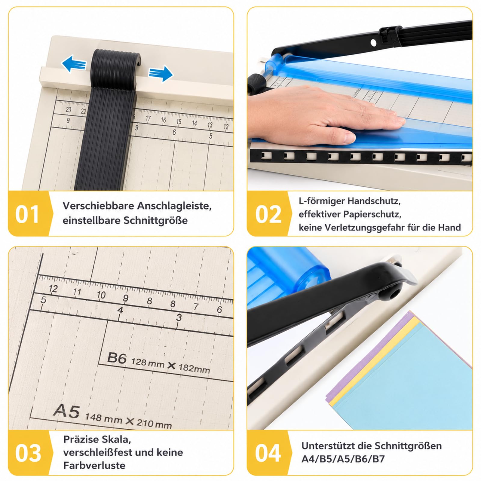 Papierschneidemaschine A4, Hebelschneider für B5, A5, B6, B7, Hebelschneider, Papierschneider mit 5 Ordnern, für Fotos, Leder und Dünne Bleche