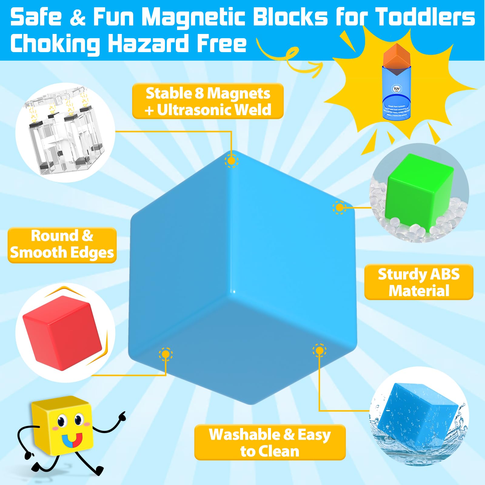 Toylogy Magnetische Bausteine für Kleinkinderspielzeug, Rein Magnetischer Welt Edition Spielzeuge für Sensorisch STEM Ausbildung Vorschule Magnetspielzeug für 3 4 5 6 Jährige Jungen und Mädchen