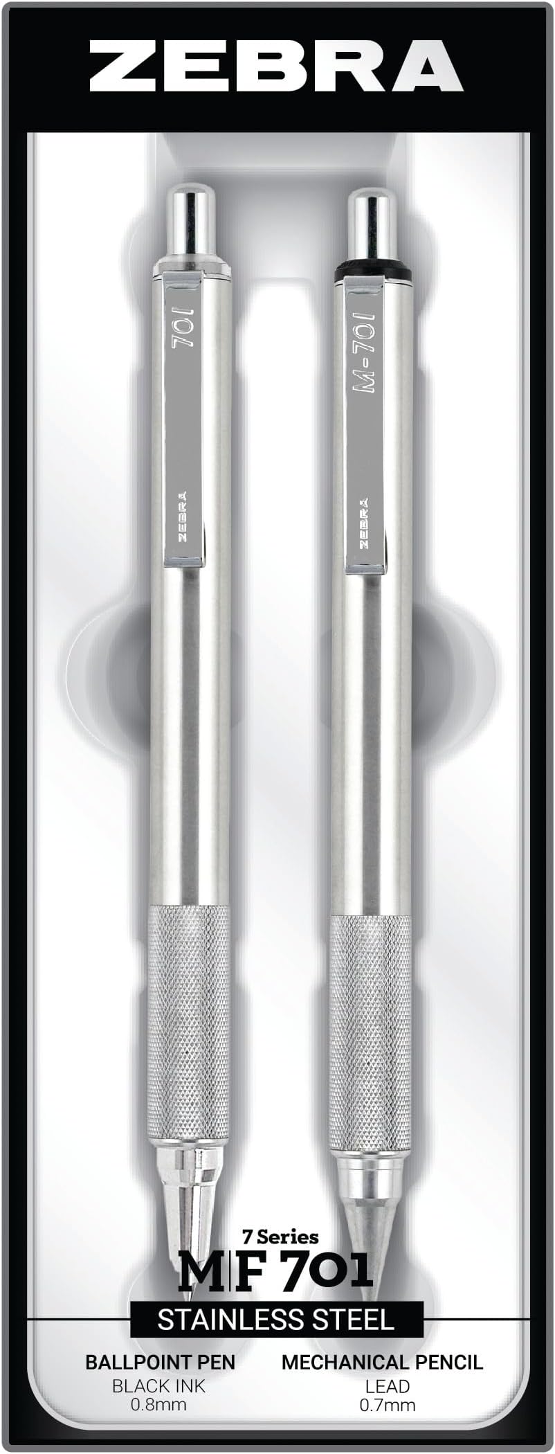 M/F 701 Stainless Steel Mechanical Pencil and Ballpoint Pen Set, Fine Point, HB Lead and Black Ink, Ideal for Tactical Use, 2-Pack Gift Set (10519)