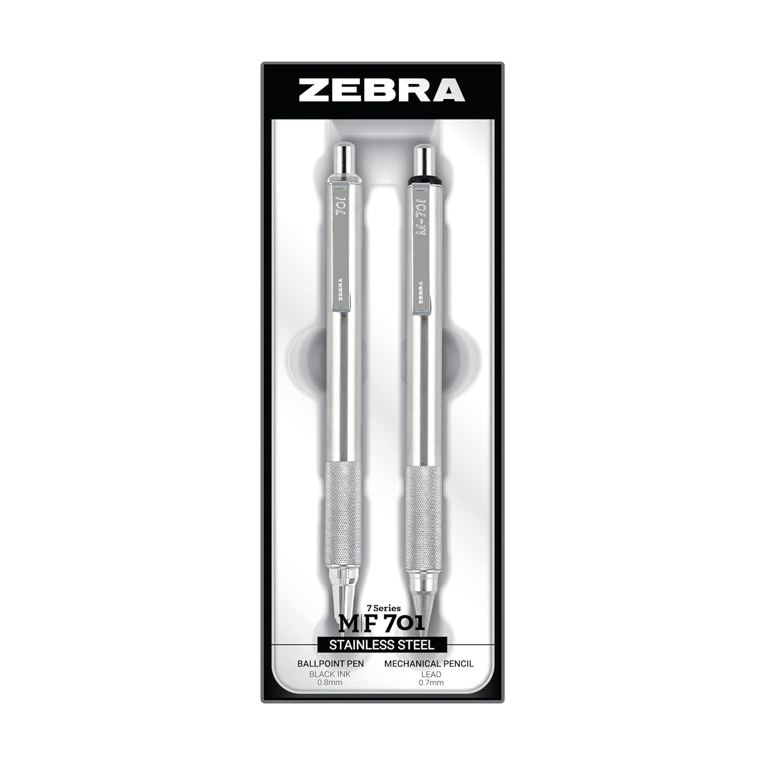 Zebra Pen M F 701 Stainless Steel Mechanical Pencil and Ballpoint Pen Set Fine Point HB Lead and