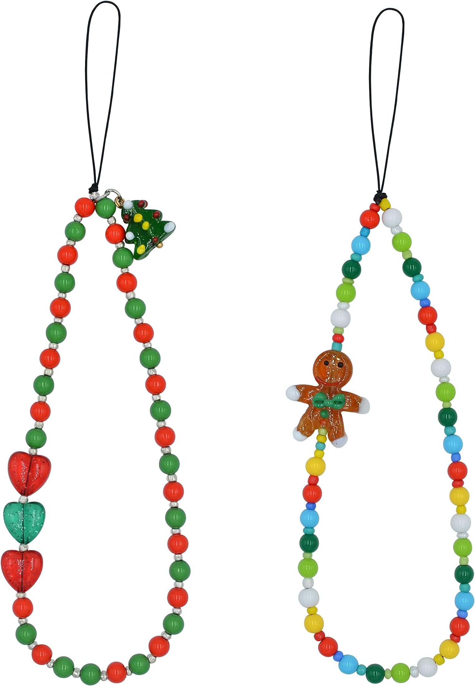 TUCAI Christmas Beaded phone charms Christmas Tree Phone Chain Handmade Rainbow Acrylic Beads Keychain for Women Girls