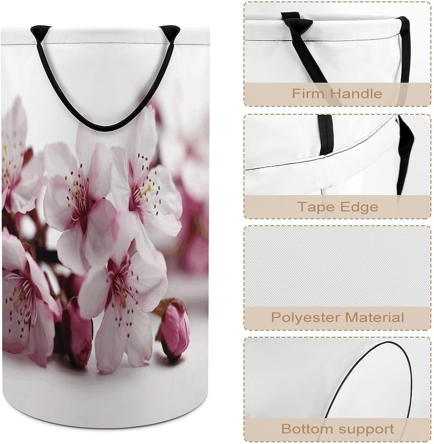 Peach Flower Branch Large Capacity Laundry Baskets,Collapsible Clothes Hamper with Handles，Laundry Hampers for Bathroom,Bedroom,Towels