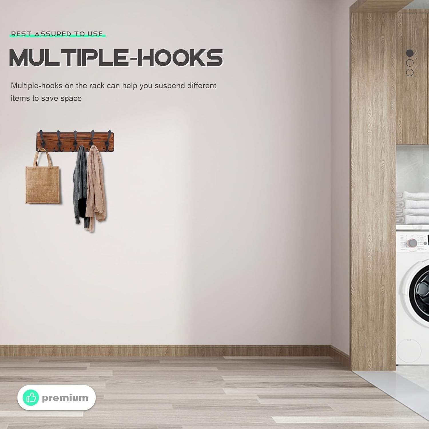 Wall Mounted Key Holder and Coat Rack Rustic Wooden 3-Hook Wall Hanger 44x11x2cm Heavy Duty for Hallway Entryway Backpack and Hat Organization