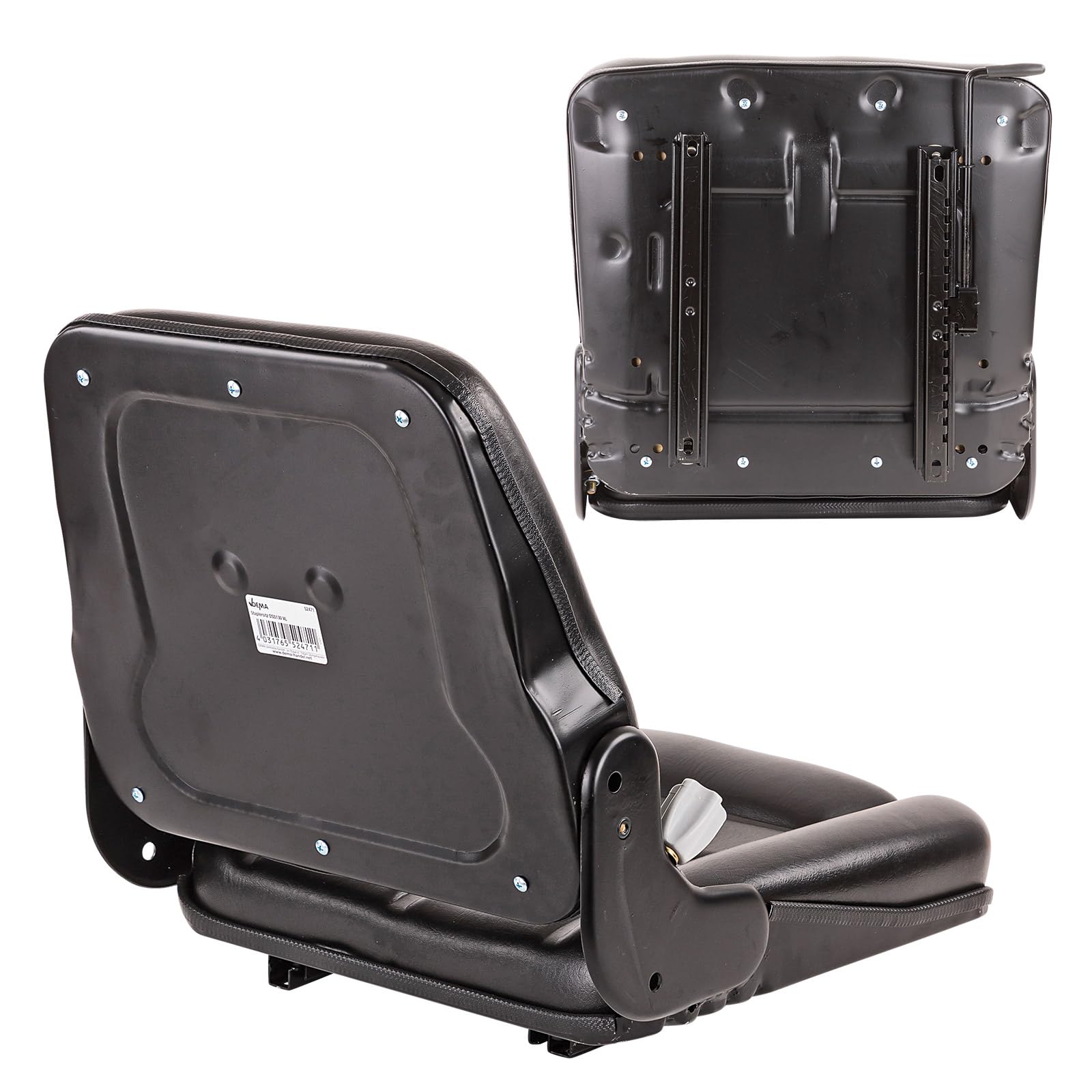 DEMA Staplersitz DSS 130 VL, universell passend, Kunstleder, wasserdicht, verstellbare Rückenlehne & Längsverstellung, für Stapler und Baumaschinen, PU-Schaum gepolstert