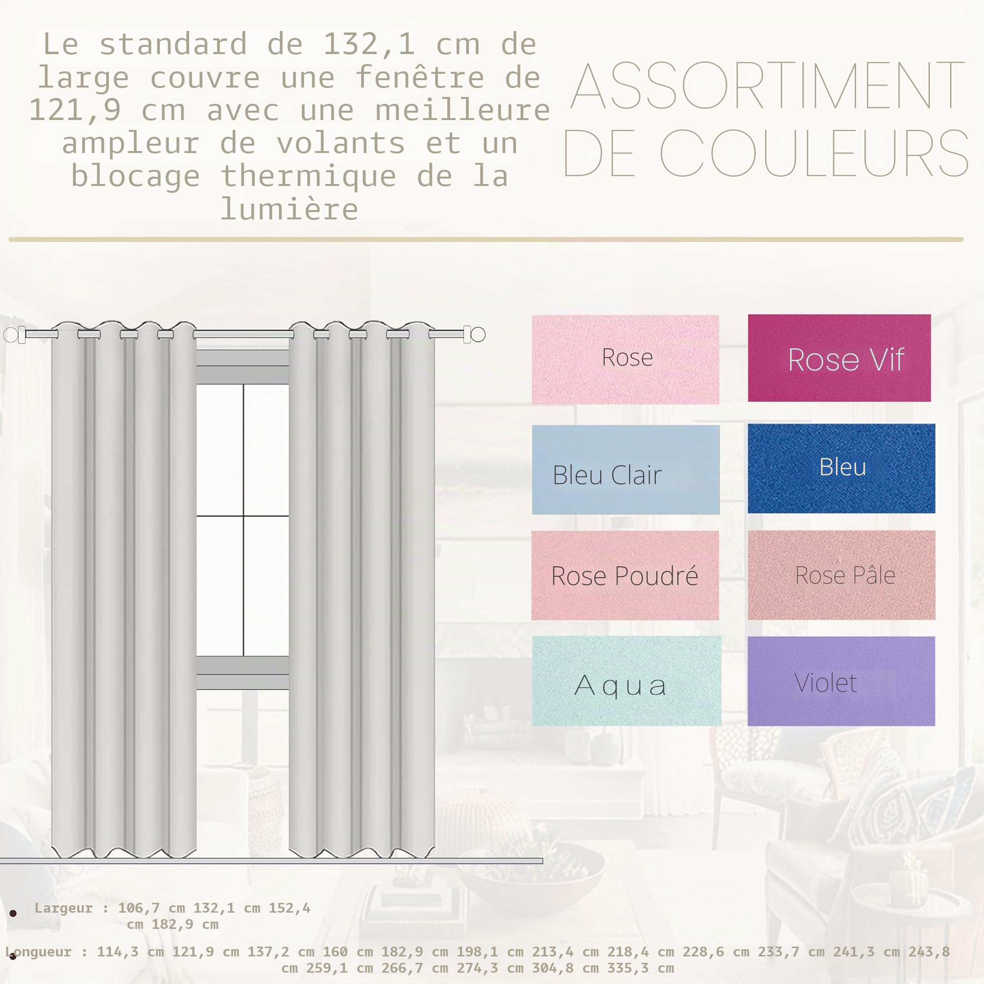 KOUFALL Lot de 2 Rideaux occultants à Isolation Thermique pour Chambre à Coucher de Fille, dortoir, Violet, Lilas, Violet, 106 x 160 cm de Long