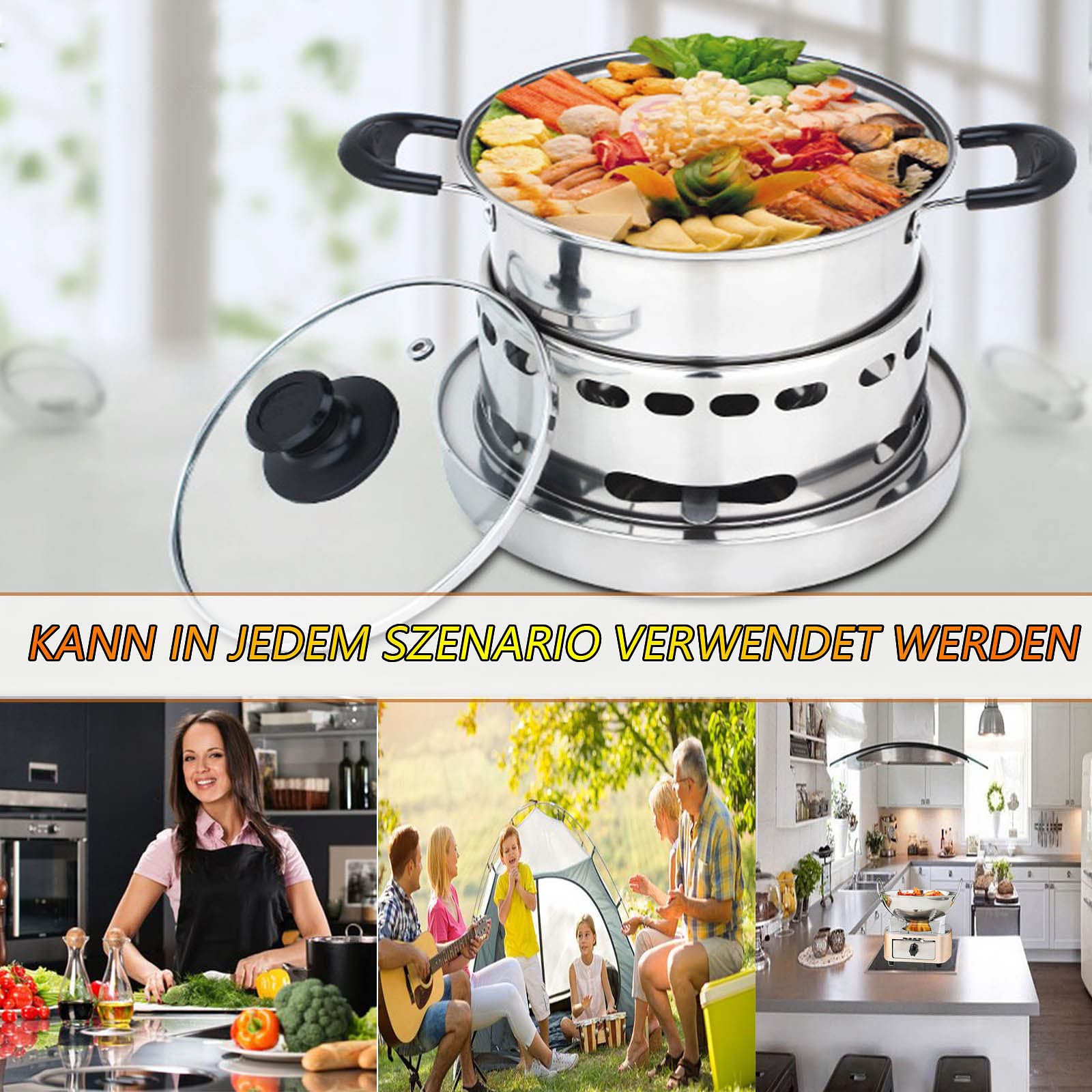 ZBYY Spirituskocher Für Innenräume, Erhältlich in 5 Größen，tragbare spirituskocher fiir innenraume,Spirituskocher Innenraume,Rostfreier Stahl,Mit Topf und Löffelset,18cm