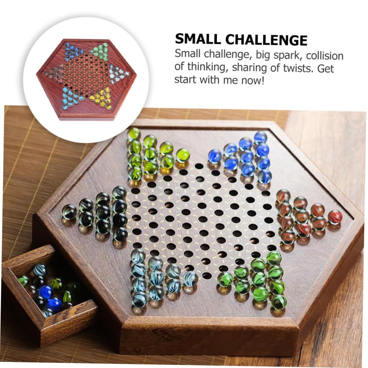 BESPORTBLE Set Gioco Dama Cinese e Cassetto Porta Biglie in Materiale Sintetico con Tavola Esagonale per Intrattenimento Familiare Multi Giocatore