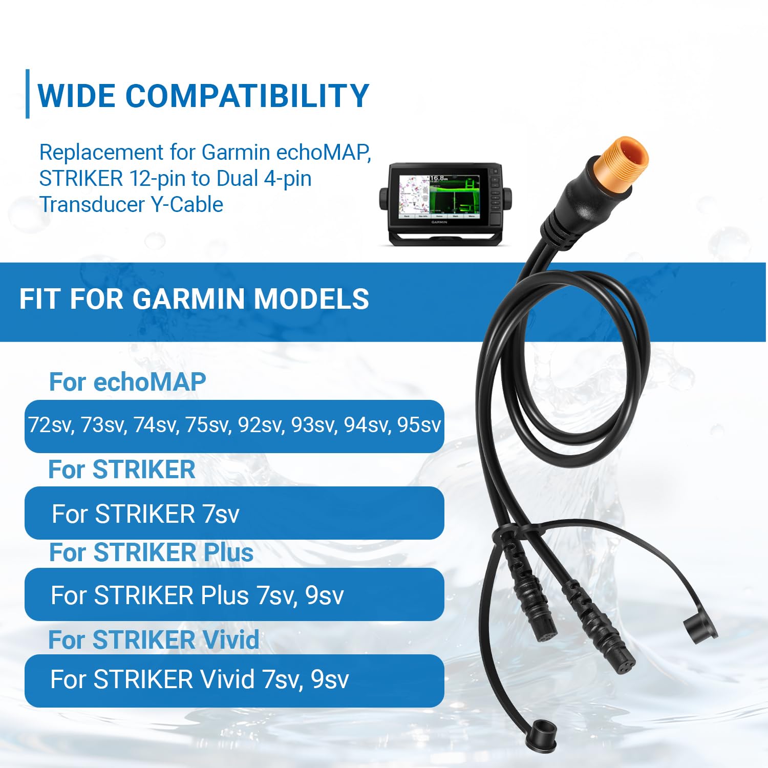 010-12234-05 Transducer Sensor Adapter Y-Cable, 12-Pin to Dual 4-Pin Splitter Cable Compatible with Garmin echoMAP 72sv 73sv 74sv 93sv 94sv, for Striker 7sv/9sv, for Striker Vivid 7sv/9sv