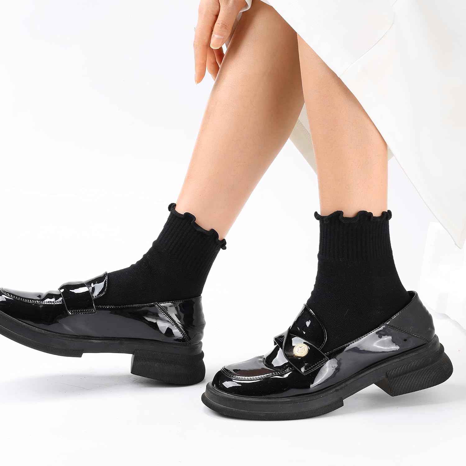 6 Pairs Womens Ruffle Socks Cute Frilly Ankle Sock Cotton Lettuce Edge Crew Socks