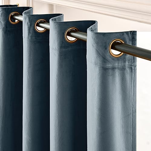 Miniatura 3 de Lazzzy Cortinas opacas de terciopelo azul con aislamiento térmico de 96 pulgadas de largo, cortinas para dormitorio, sala de estar, tratamiento de