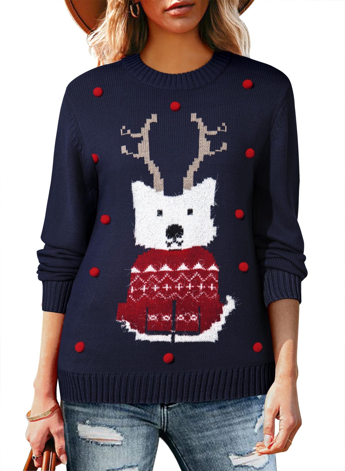 Pink Queen Women's 2025 Ugly Christmas Sweater Long Sleeve Knitted Pullove Xmas Jumpers Tops