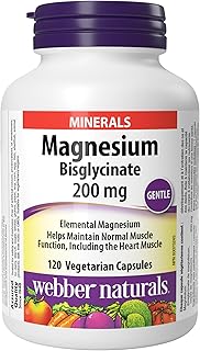 Webber Naturals Magnesium Bisglycinate 200 mg, 120 Capsules, Supports Bone and Muscle Functions, Vegan