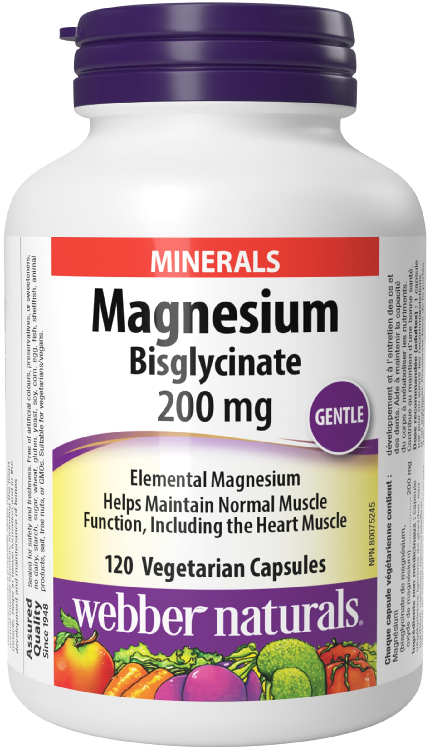 Webber Naturals Magnesium Bisglycinate 200 mg 120 Capsules Supports Bone and Muscle Functions Vegan