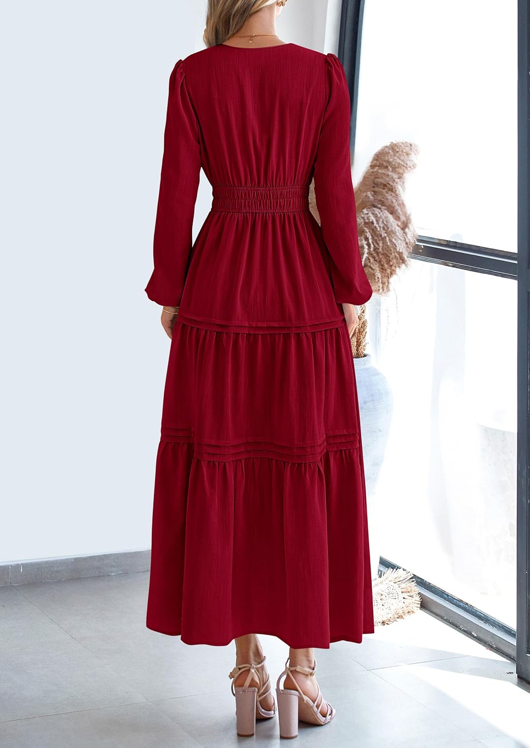 PRETTYGARDEN Women's 2026 Elegant Maxi Dresses Long Sleeve V Neck Flowy Pockets Casual Modest Dress Fall Fashion Clothes - Image 4