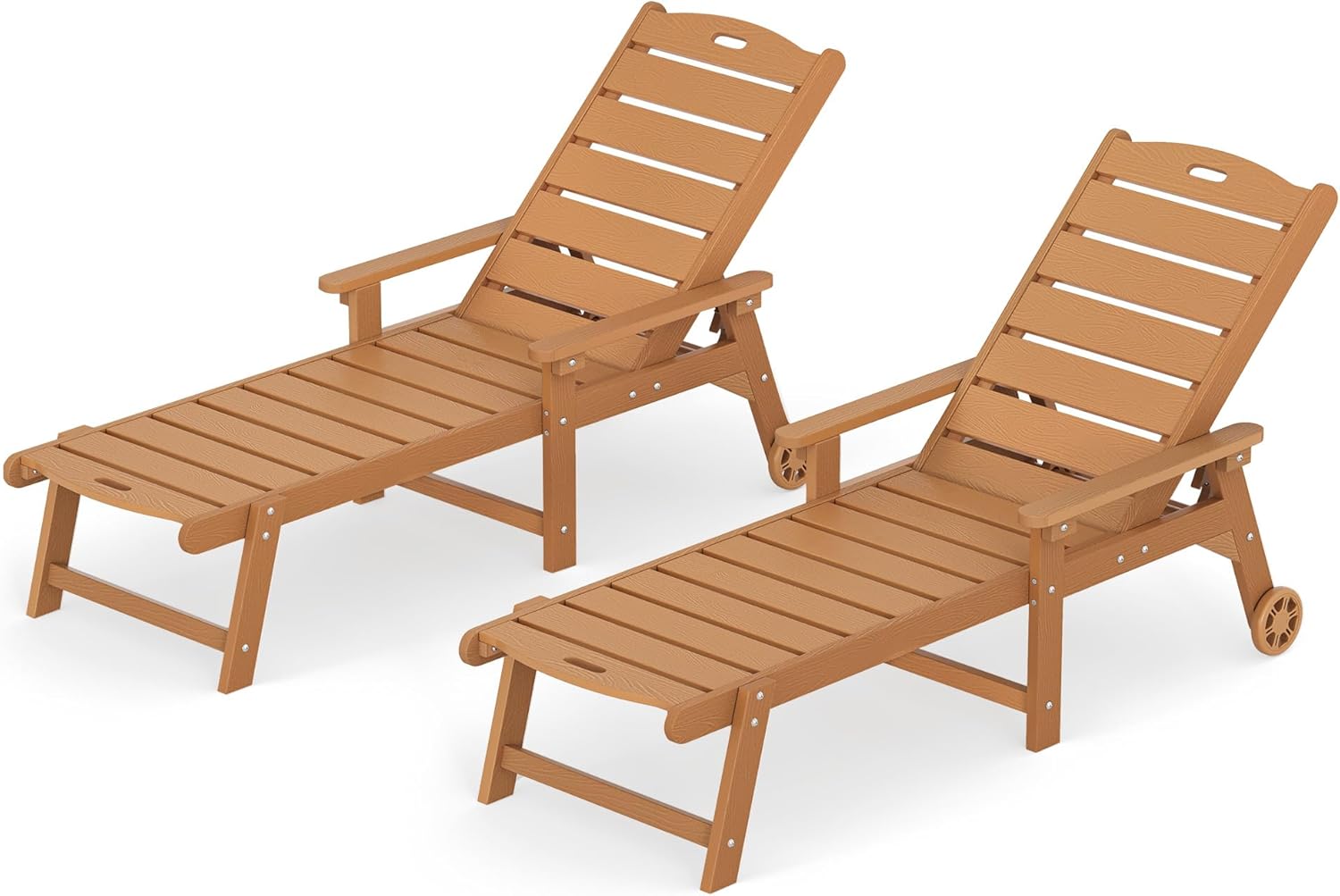 LUE BONA Outdoor Chaise Lounge Chairs Set of 2, HDPS Chaise Lounger, 5 Positions Adjustable Lounge Chairs, Pool Lounge Chair with Wheels for Poolside, Patio, Restaurant, 3 Year Warranty, Teak Color