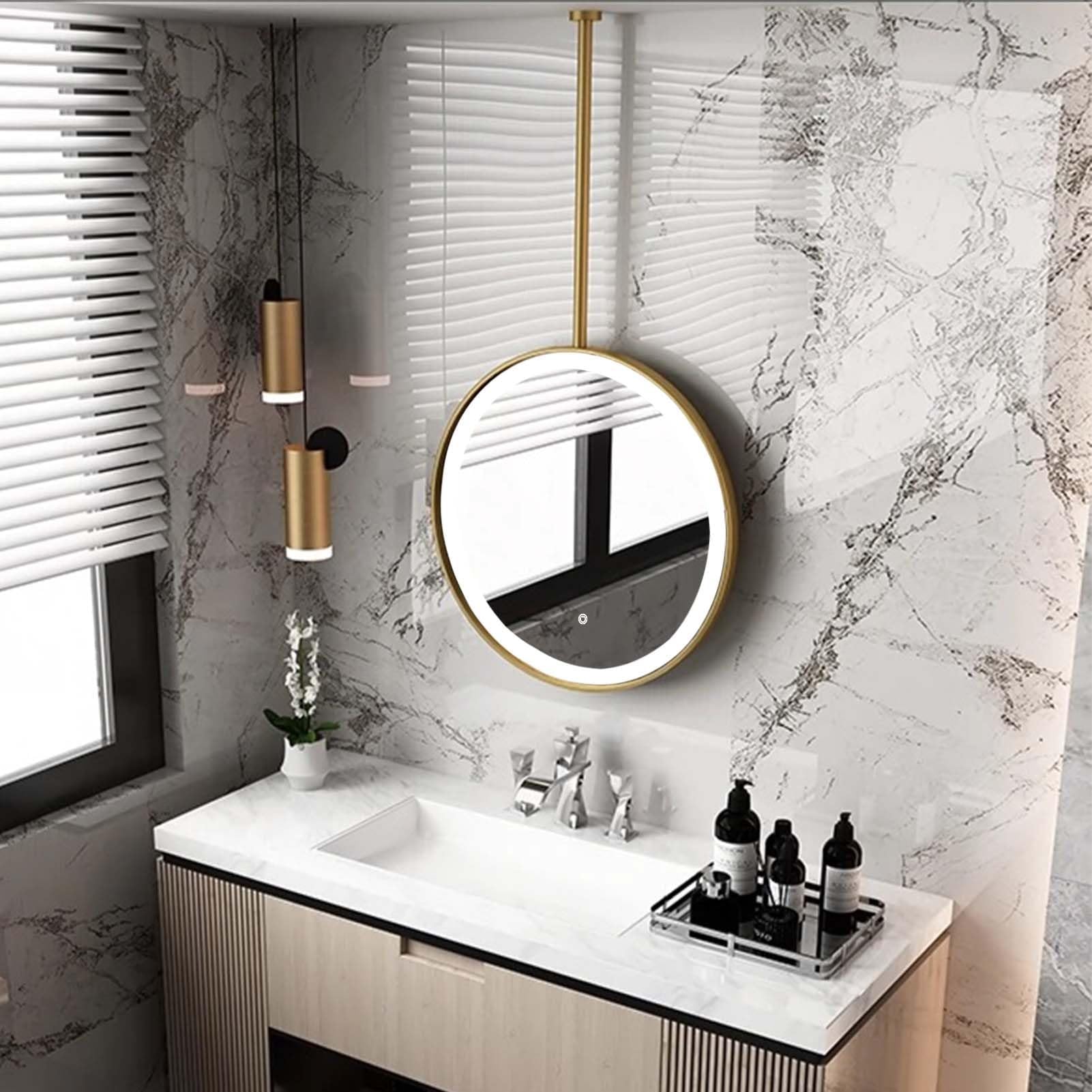 Wall Mounted Makeup Mirror with Touch Control Lights, Adjustable Brightness for Bathroom Vanity and Ceiling Hanging