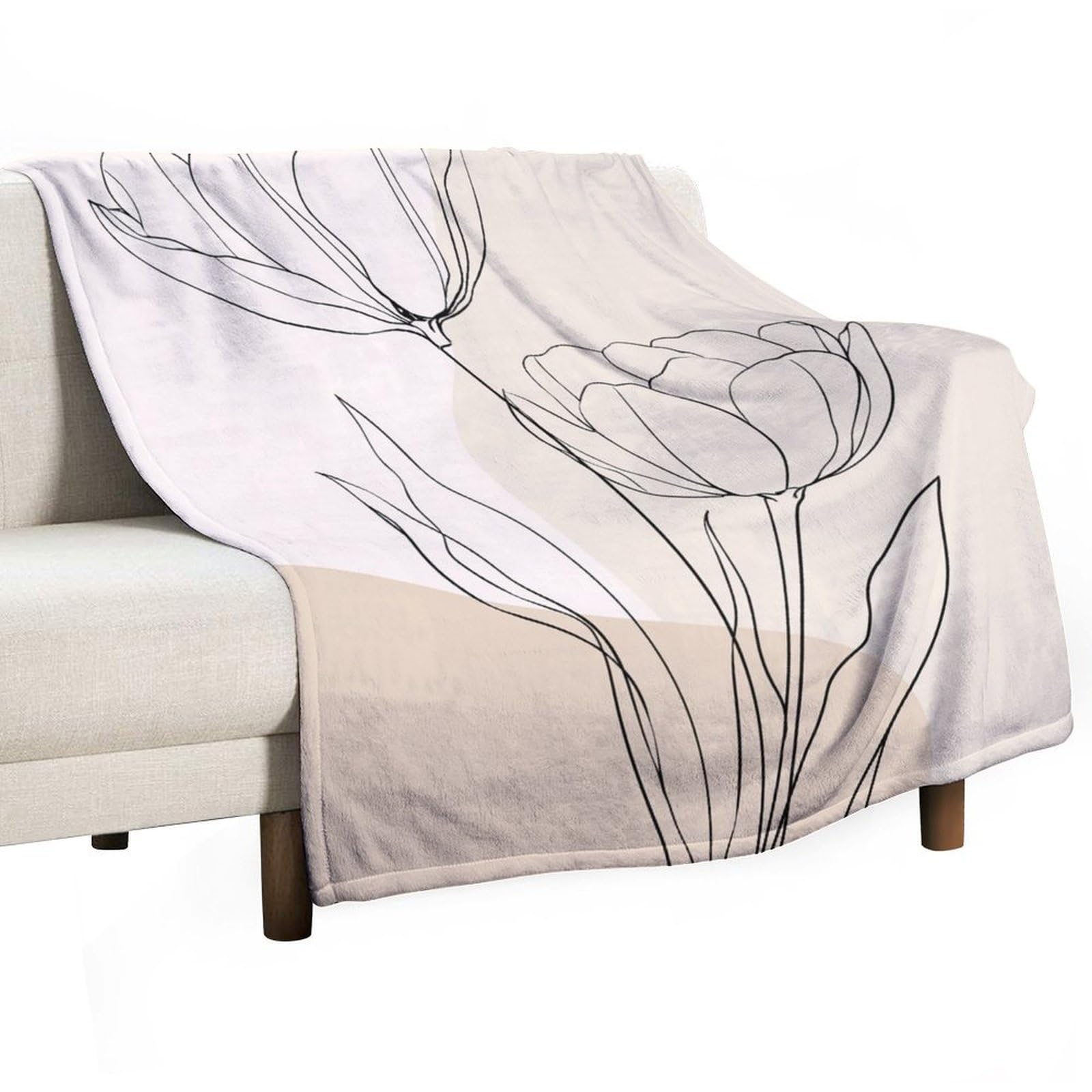 Jubonexis Tulips Minimalist Outline Anti Pilling Throw Blankets Cozy Durable Blanket for Bedroom Living Rooms Couch Sofa Bed 130x150cm(50x60in)
