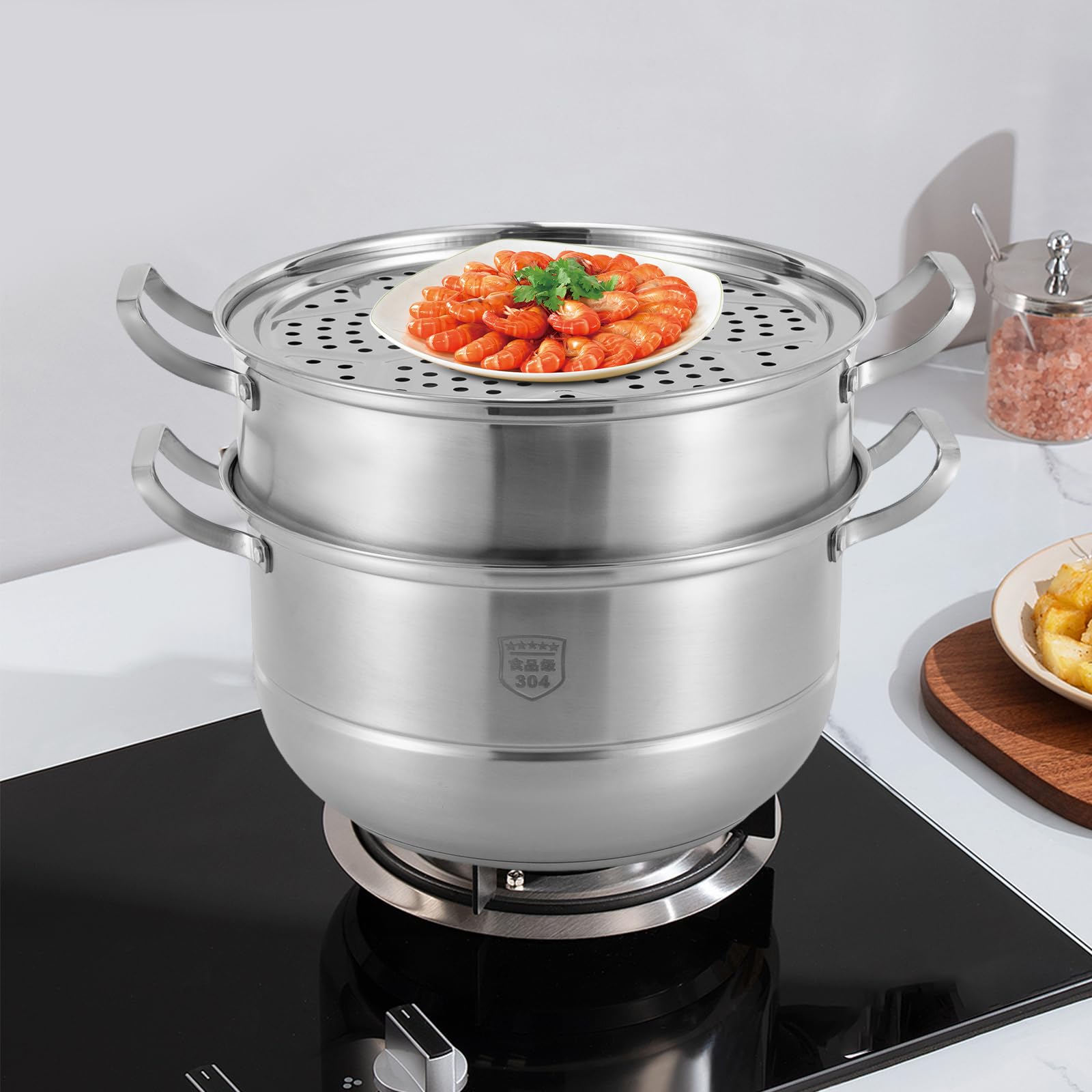 Pentola A Vapore In Acciaio Inox 30 Cm Con Coperchio - Impilabile, Per Cucina A Induzione, Include Inserti A Vapore, Ideale Per Porzioni Singole