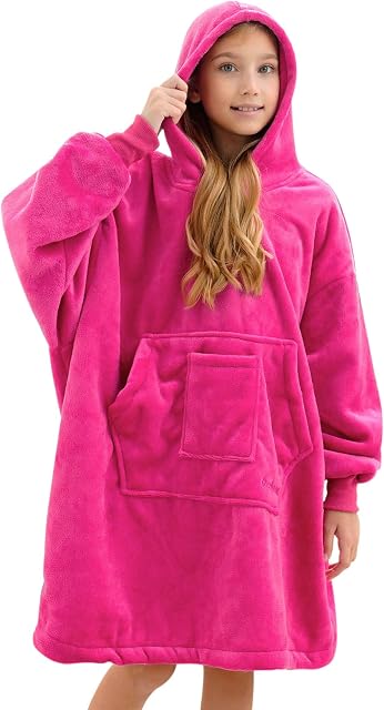 Blanket Hoodie Sweatshirt, Wearable Blanket Oversized Sherpa with Sleeves and Giant Pocket, Cozy Hoodie Warm for Adult Kids