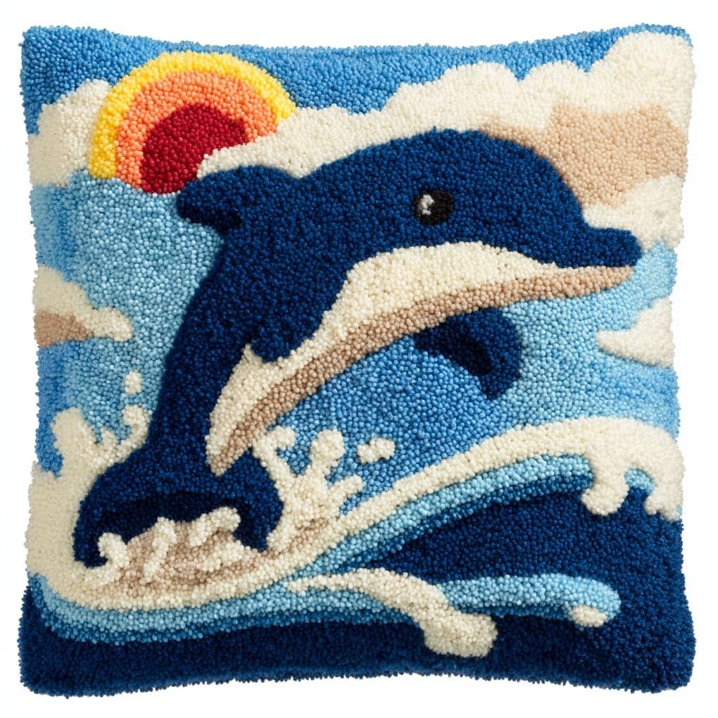 WallustrioaW Latch Hook Cushion Cover Kit,Animal Dolphin