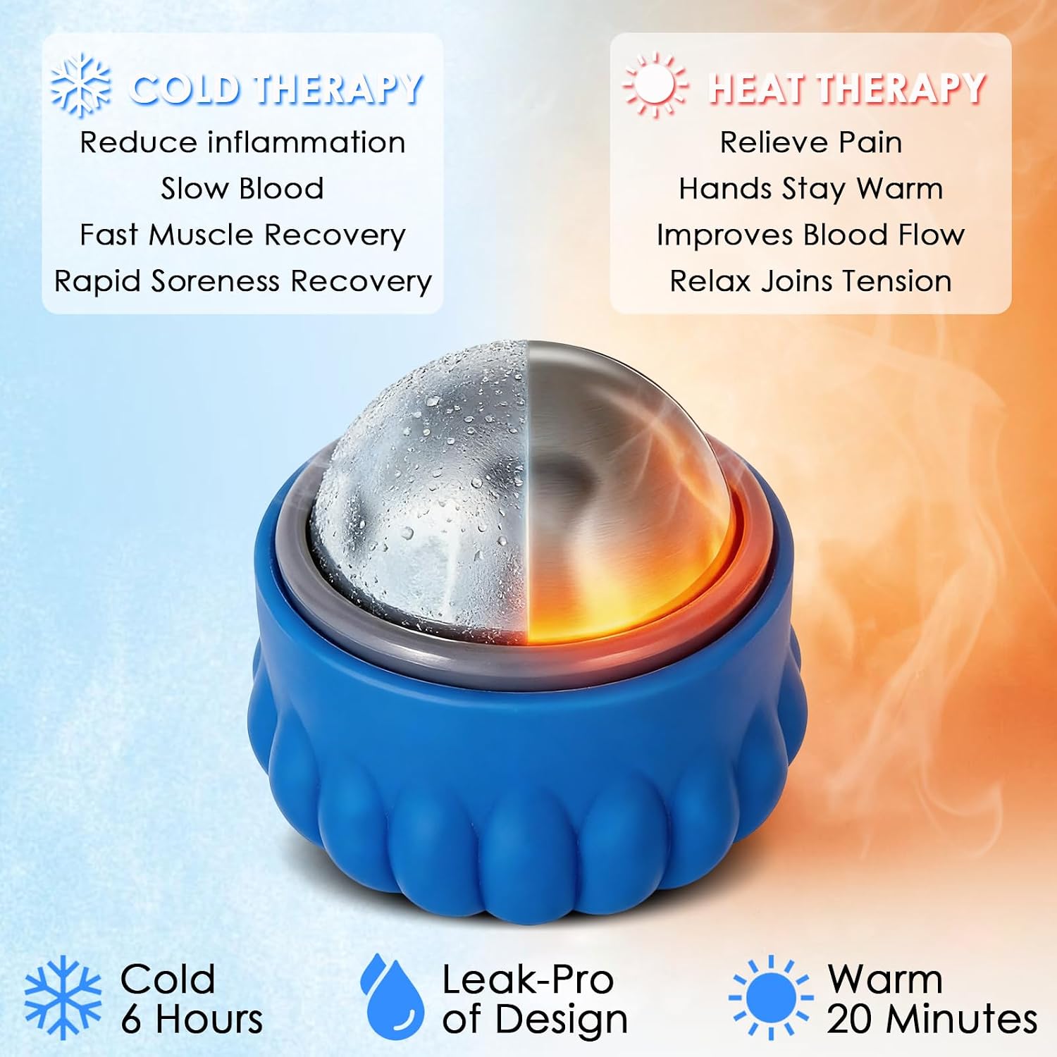 Massage Ice Roller Ball - Cold & Heat Therapy Roller for Deep Tissue Massage Pain Relief, Plantar Fasciitis Roller (Set of Two)