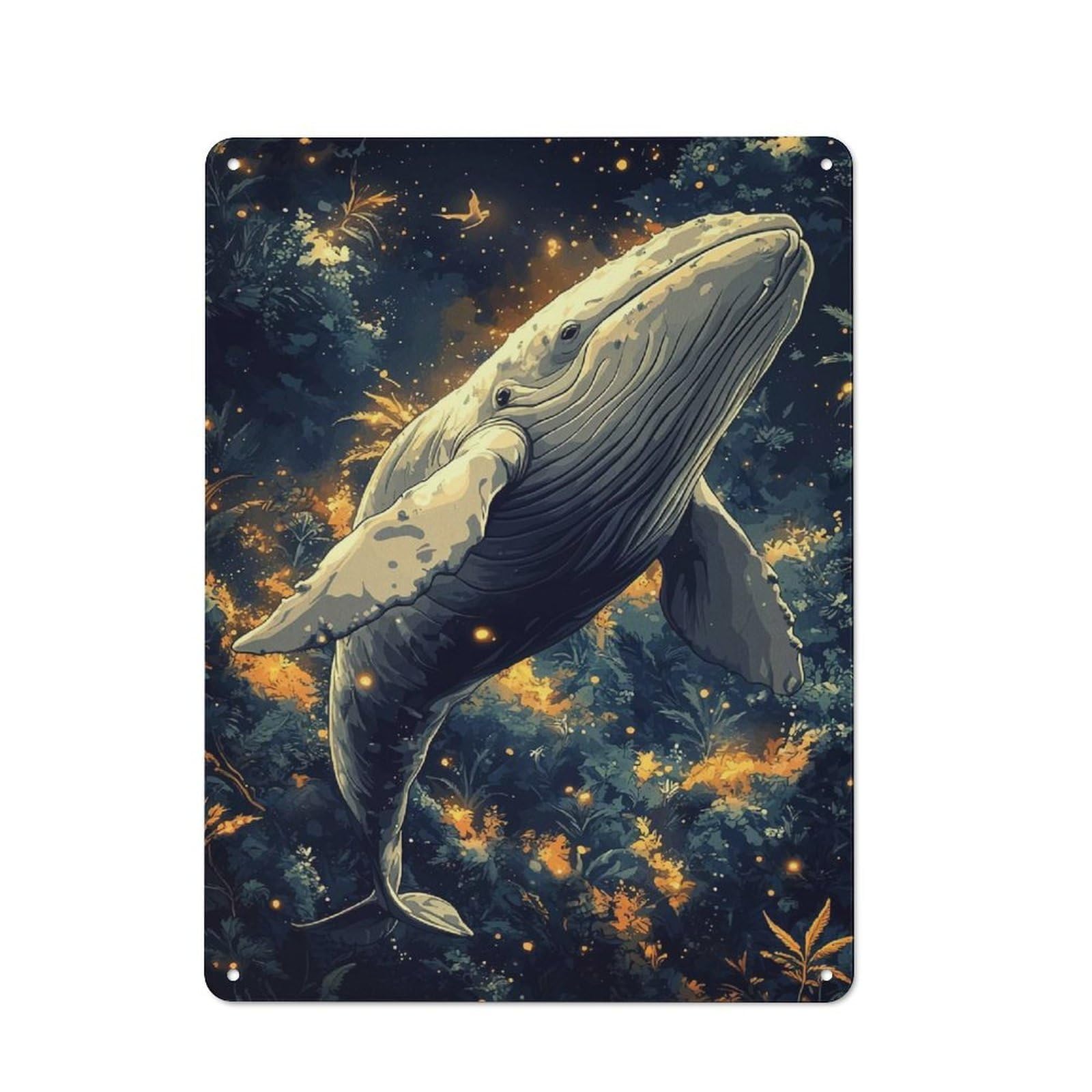 Junmoney Whale In A Forest Retro Metal Sign 40X30cm For Hobby Room Or Studio, Autumn Wall Decor For Creative Interior Collectors