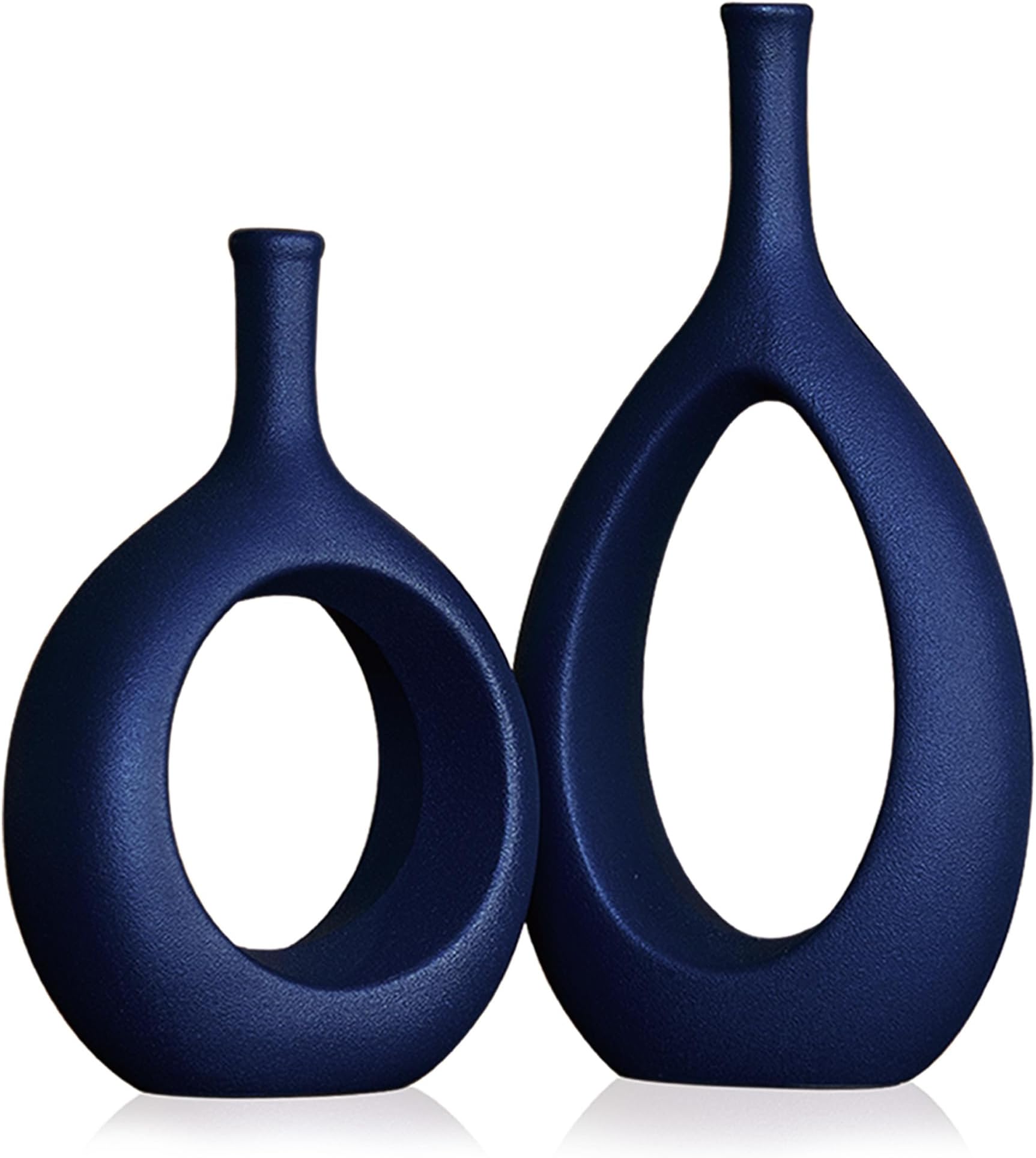 Matt blue ceramics vase, Thin stem vase for Home Decor, Set of 2 Elegant Decorative Vase for bookshelves, Side table, Mantel, Fireplace, Kitchen, Living Room Decoration