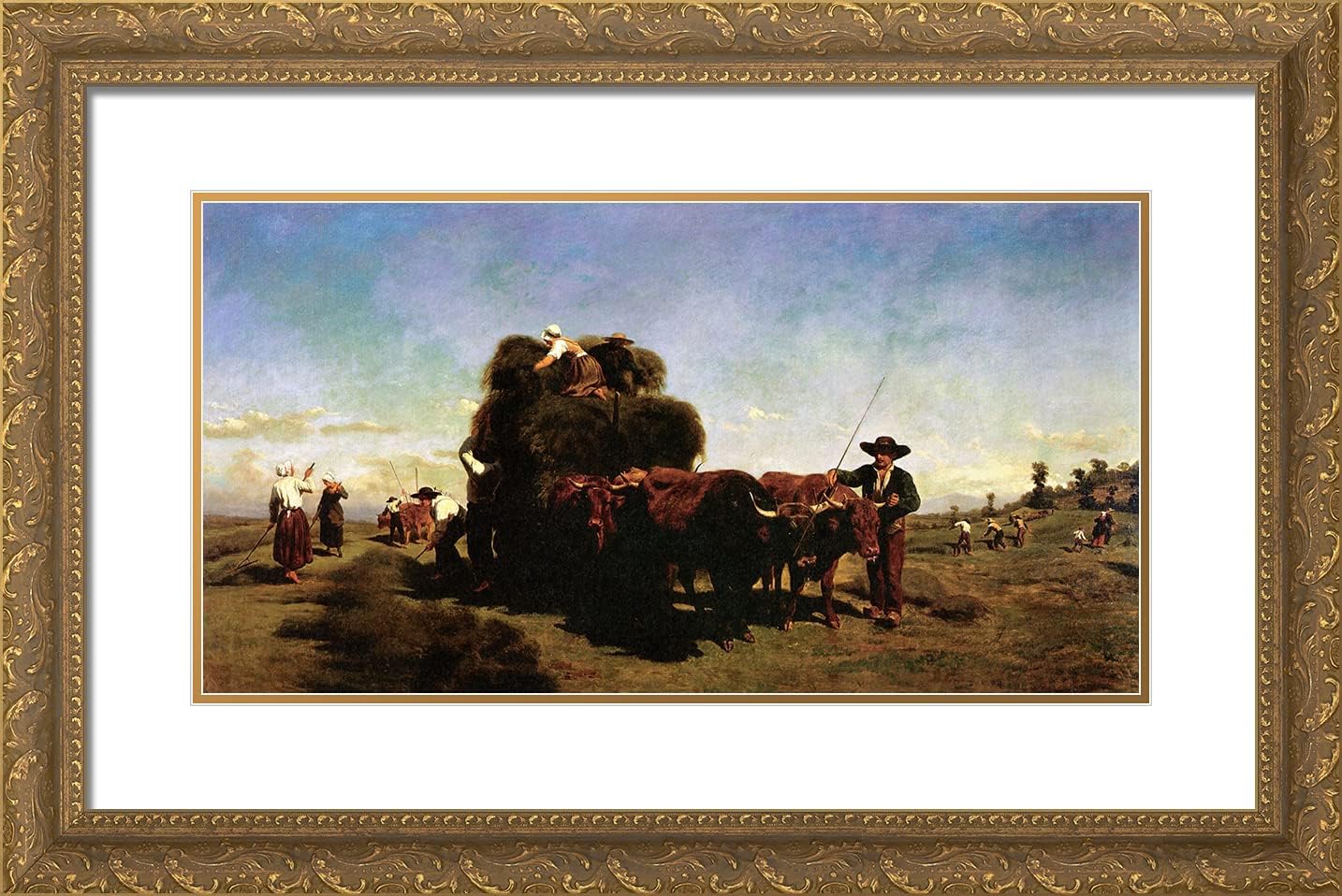 ArtDirect Bonheur Rosa 24x16 Gold Ornate Framed Art Print with Double Matting Titled: Haymaking in the Auvergne