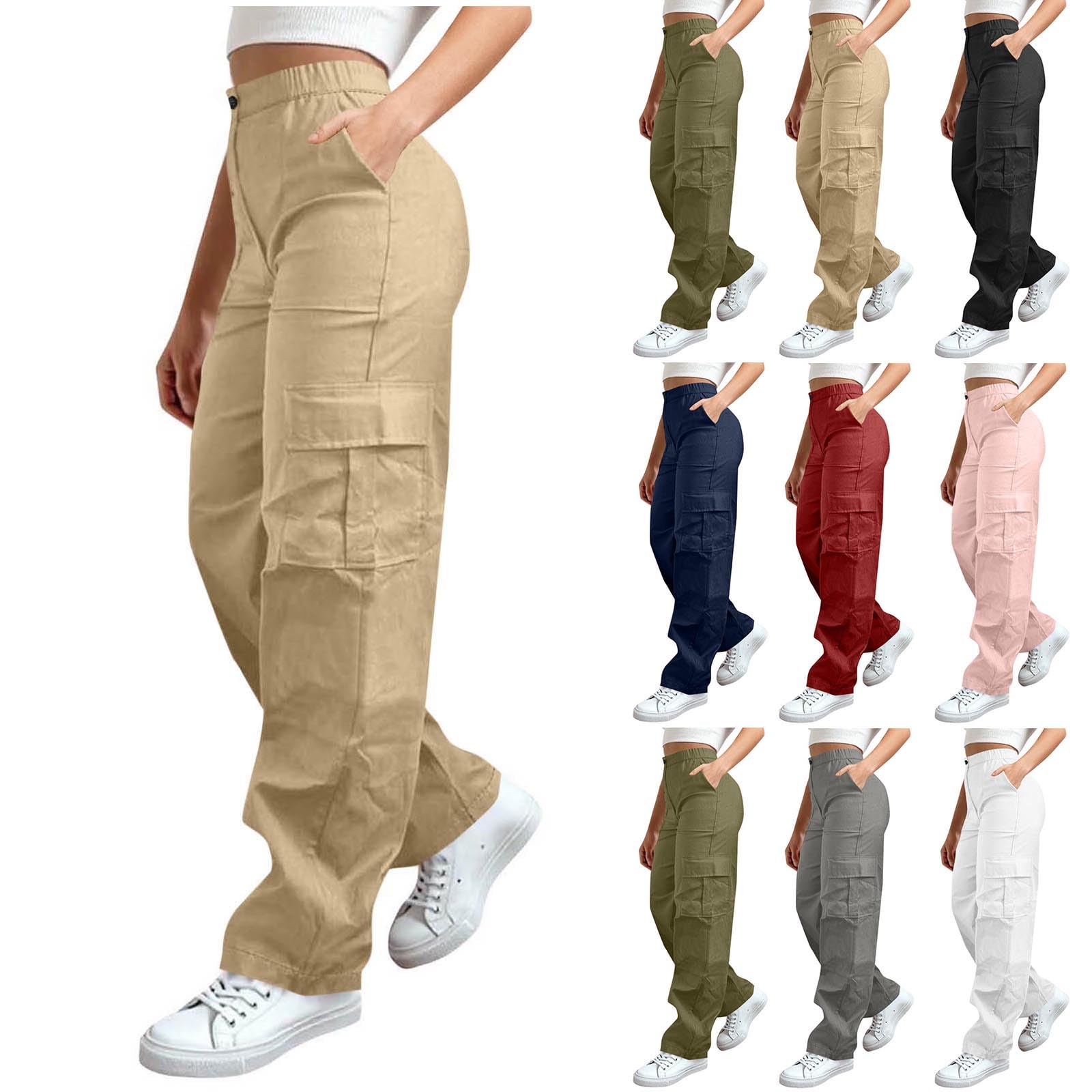 Cargo Pants for Women Stretchy High Waisted Tactical Trousers Trendy Wide Leg Casual Hiking Work Pant with 4 Pockets — view 20