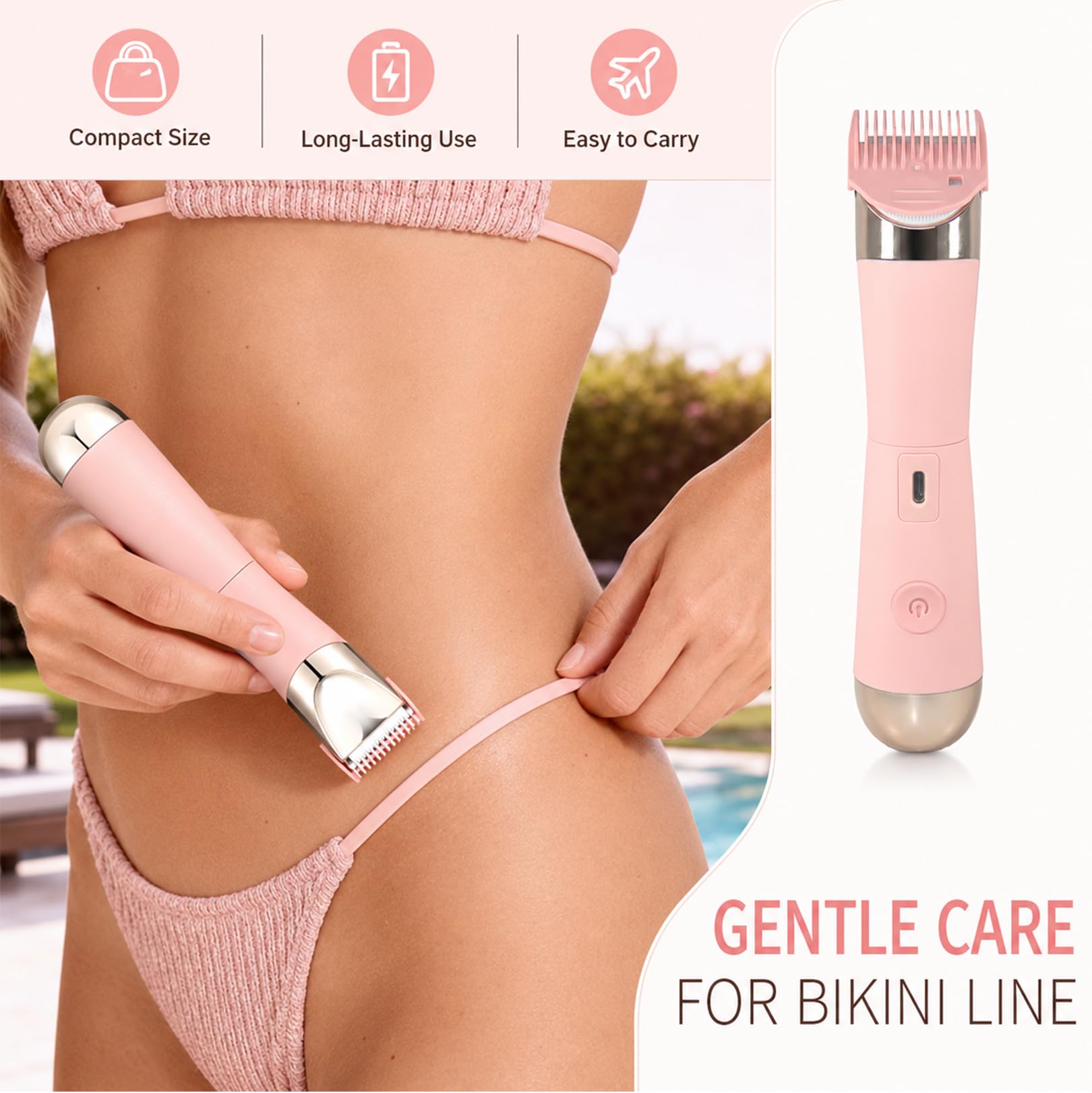 Tondeuse de bikini pour femme, épilateur facial 2 en 1 pour femme, rasoir pour femme, pour le visage, la ligne de bikini, le corps, les jambes, IPX7 étanche et rechargeable pour femme, utilisation