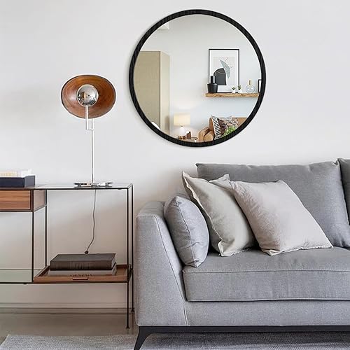 Miniatura 150 de JJUUYOU Espejo circular de pared redondo para baño, espejo de tocador gris, pequeño círculo decorativo para pared, marco de madera, espejo