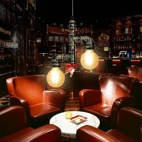 Miniatura 5 de Kawell Lámparas colgantes vintage, lámpara de techo retro industrial, lámpara de techo creativa de tubería de agua, lámparas colgantes Art Deco