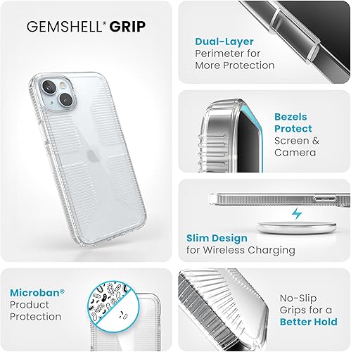 Miniatura 9 de Speck Funda transparente para iPhone 15 Pro, delgada, protección contra caídas, agarre, resistente a los arañazos, no se amarillea, funda para