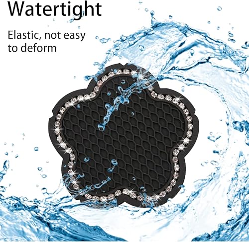 Miniatura 3 de 4 posavasos para automóvil, 2.75 pulgadas de cristal, antideslizante, con diamantes de imitación, bonito diseño de flor de ciruelo, universal para