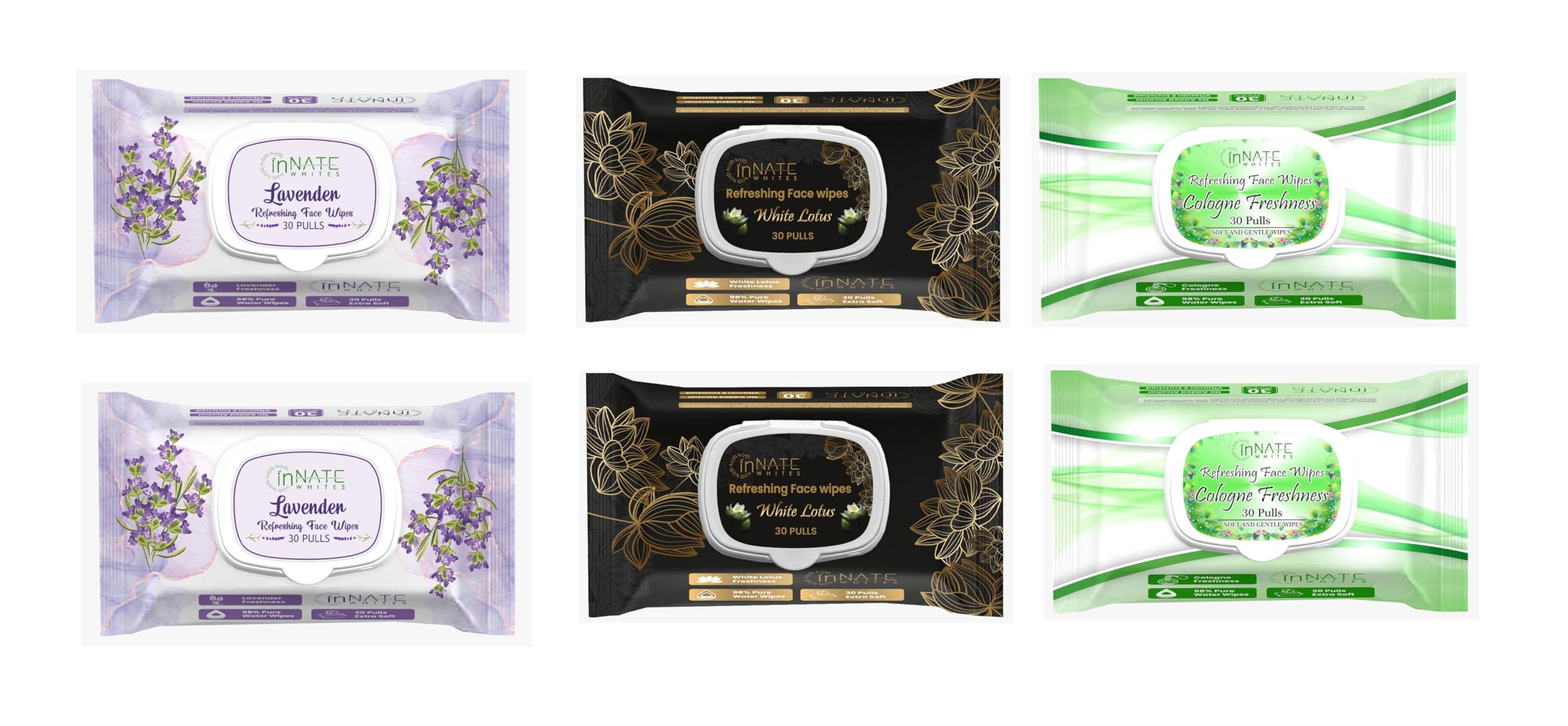 Face wipes (Pack of 6) with diffirent fragnance each have 30 pull-image-0