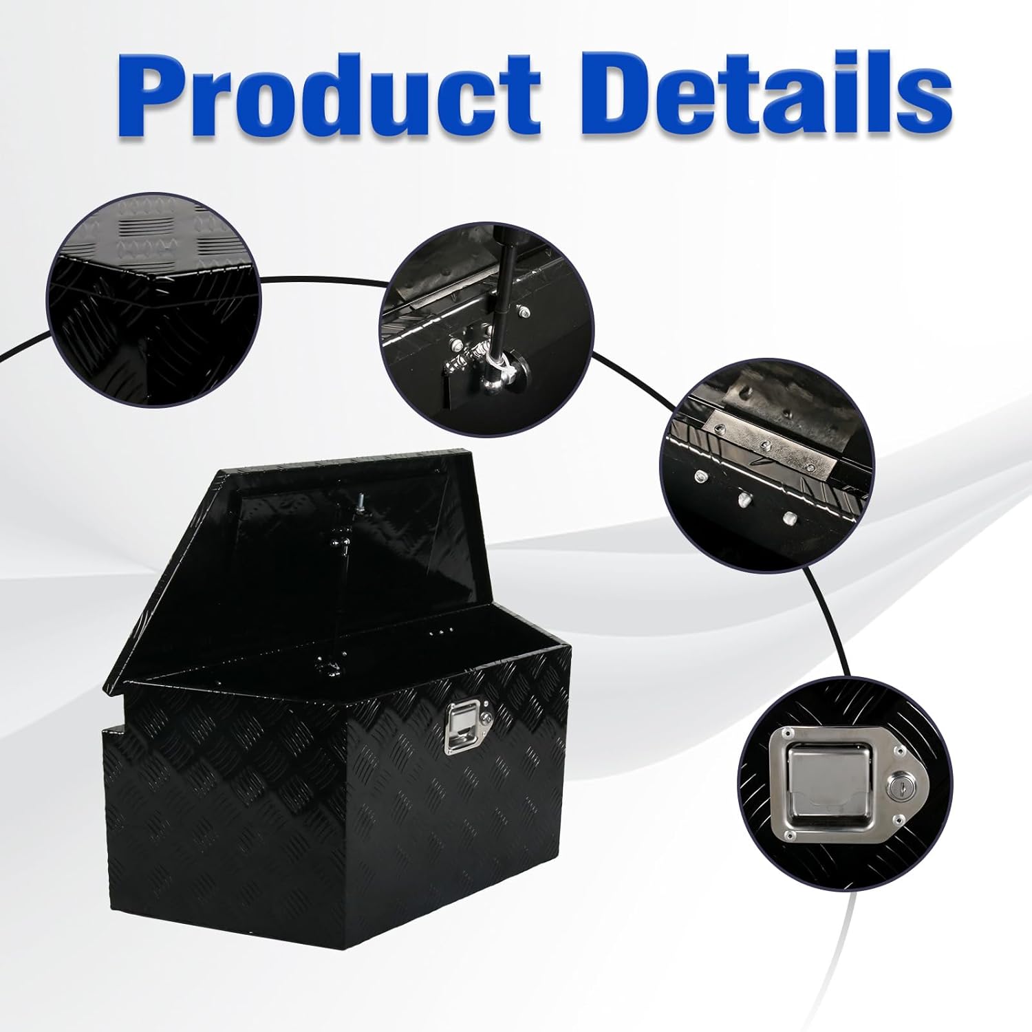 SSN 34 In Black Aluminum Tool Box Wide Utility Trailer Tongue 5 Bar Tread ToolBox for Pick Up Truck Bed RV ATV Organizer Trailer Storage Tool Box with Lock and Keys 34"X14.5"X15"