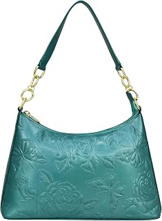 Anuschka Women’s Hand-Painted Genuine Leather Hobo With Chain Strap - Tooled Rose Teal Price In India