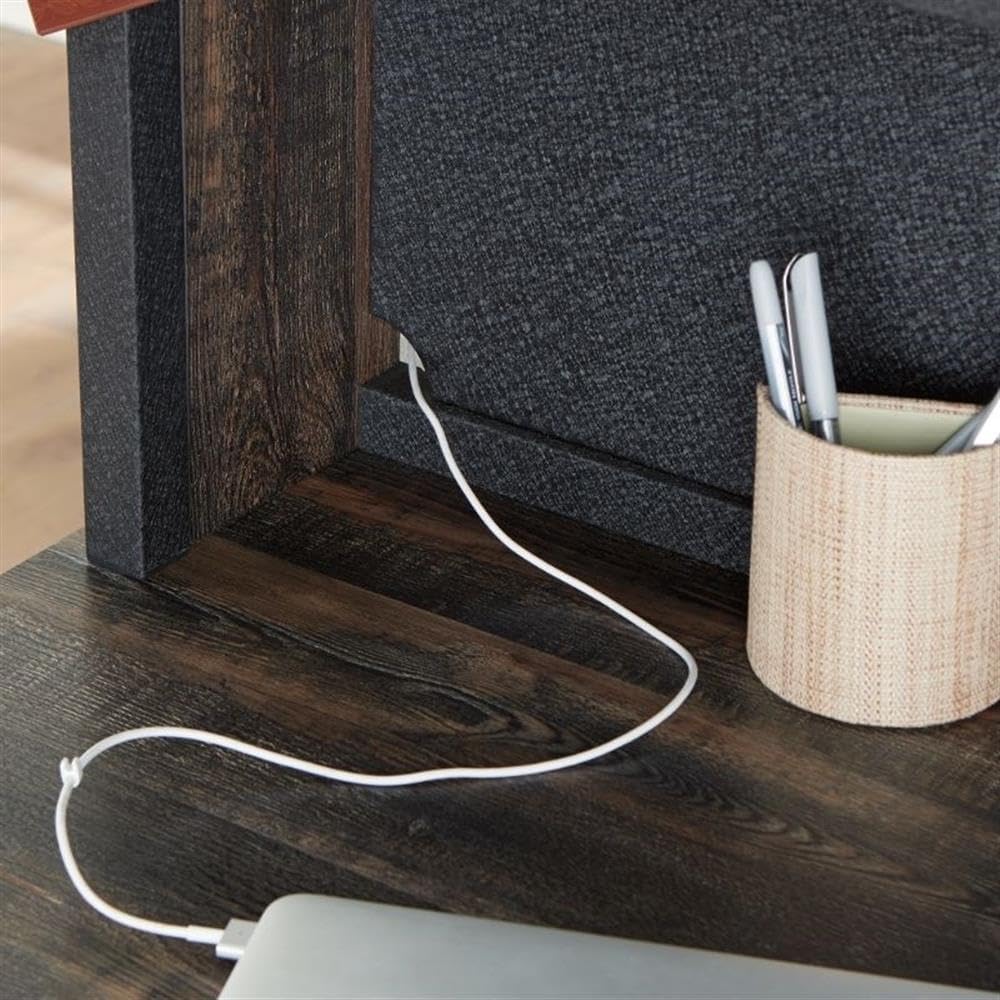 Close-up of a cable pass-through on the hutch