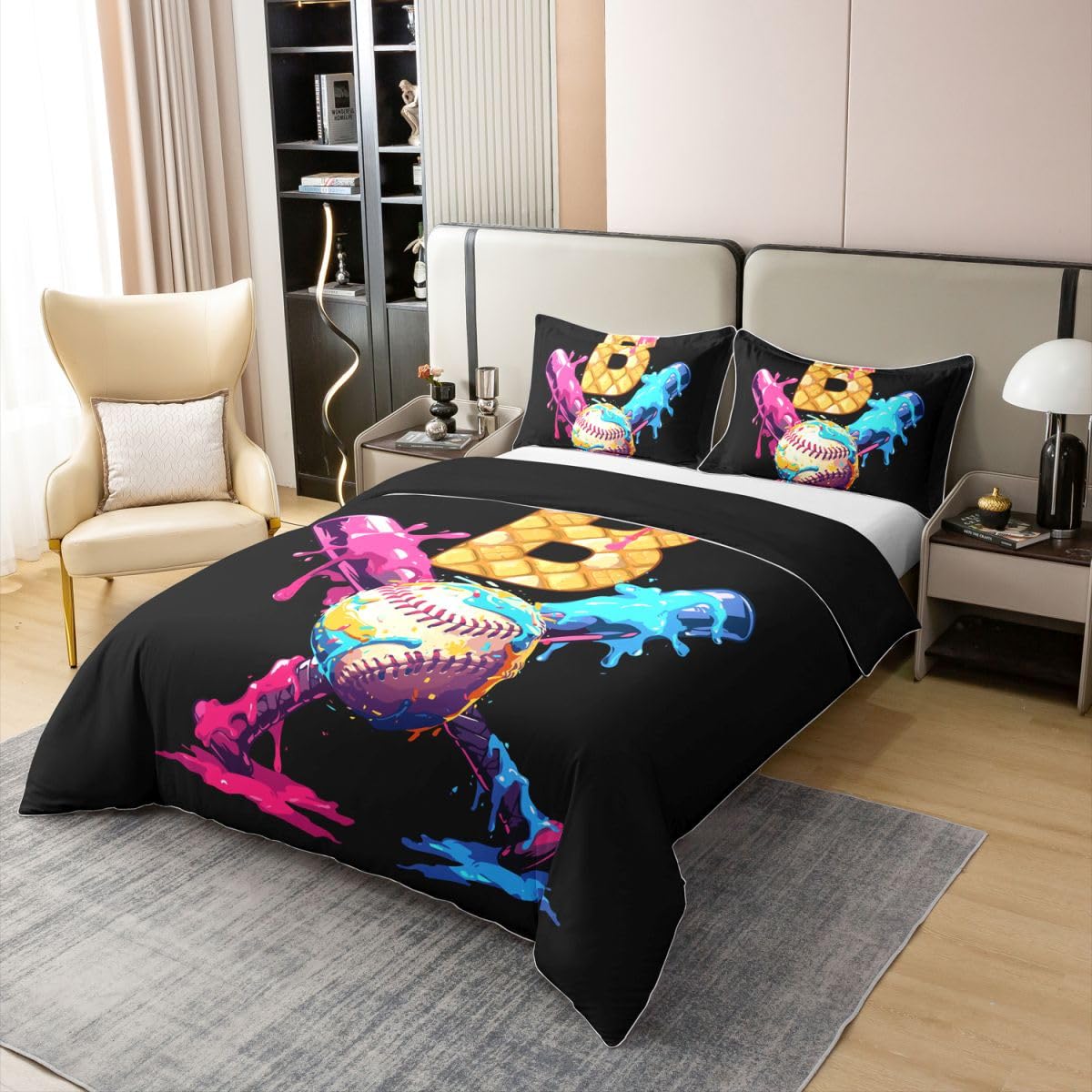 Homewish Gry baseballowe pościel podwójne łóżko zestaw lody litera B bawełna poszewka na kołdrę piłka gamingowa poszewka na kołdrę, sport baseball monogram zestawy łóżek