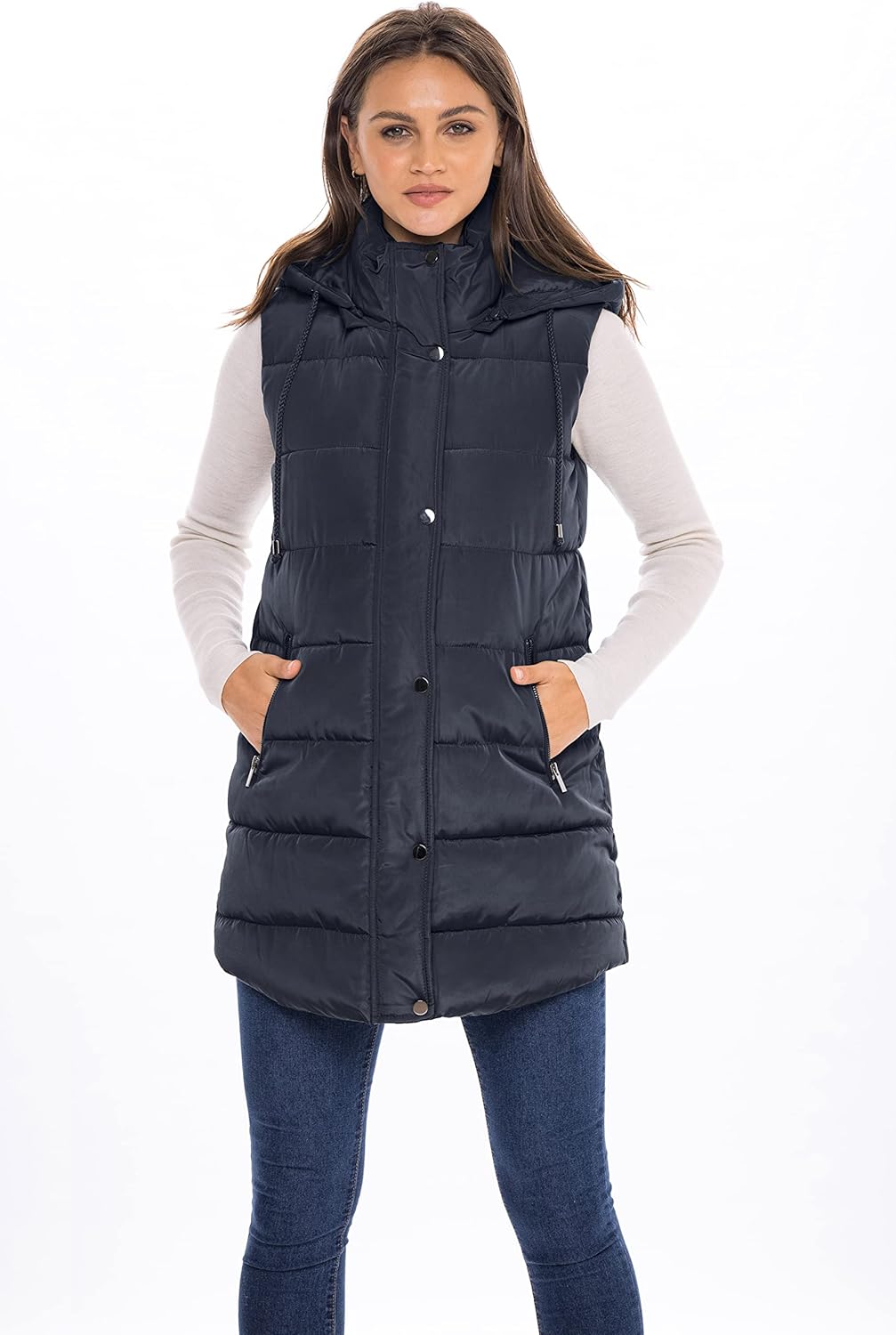 Sebby S.E.B Women's Long Puffer Vest, Quilted Faux Down Filled Hooded Vest for Fall and Winter - Image 5