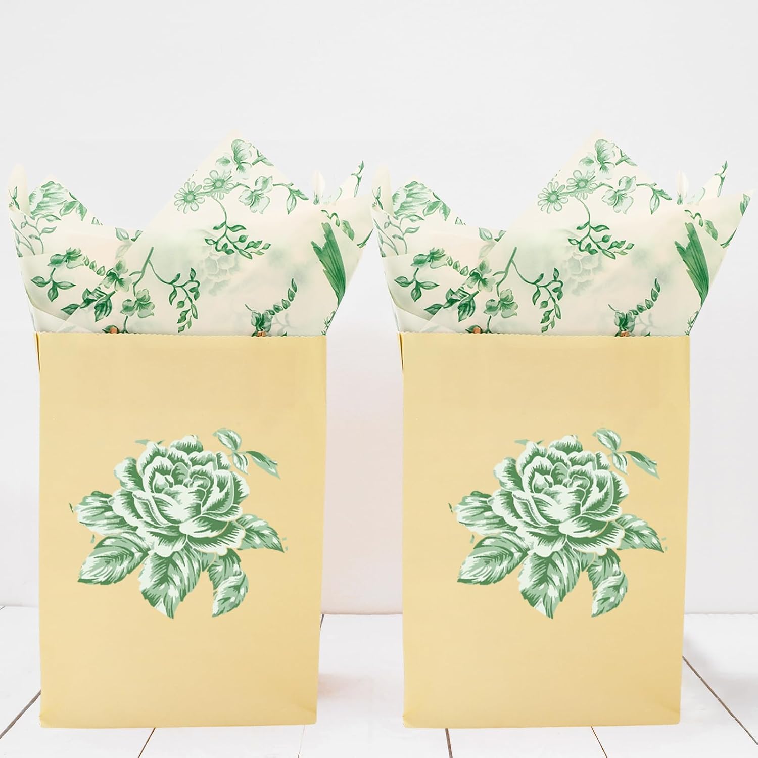 Whaline 60 Sheets Sage Green Floral Tissue Paper Chinoiserie Bird Flower Gift Wrapping Paper Decorative Art Papers for Gift Bags Scrapbooking Birthday Party DIY Crafts, 14 x 20 Inch