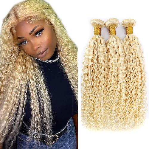 Miniatura 1 de Paquetes de cabello humano rubio rizado 613, paquetes de cabello humano rubio rizado, 3 manojos de cabello humano 8A sin procesar brasileño virgen