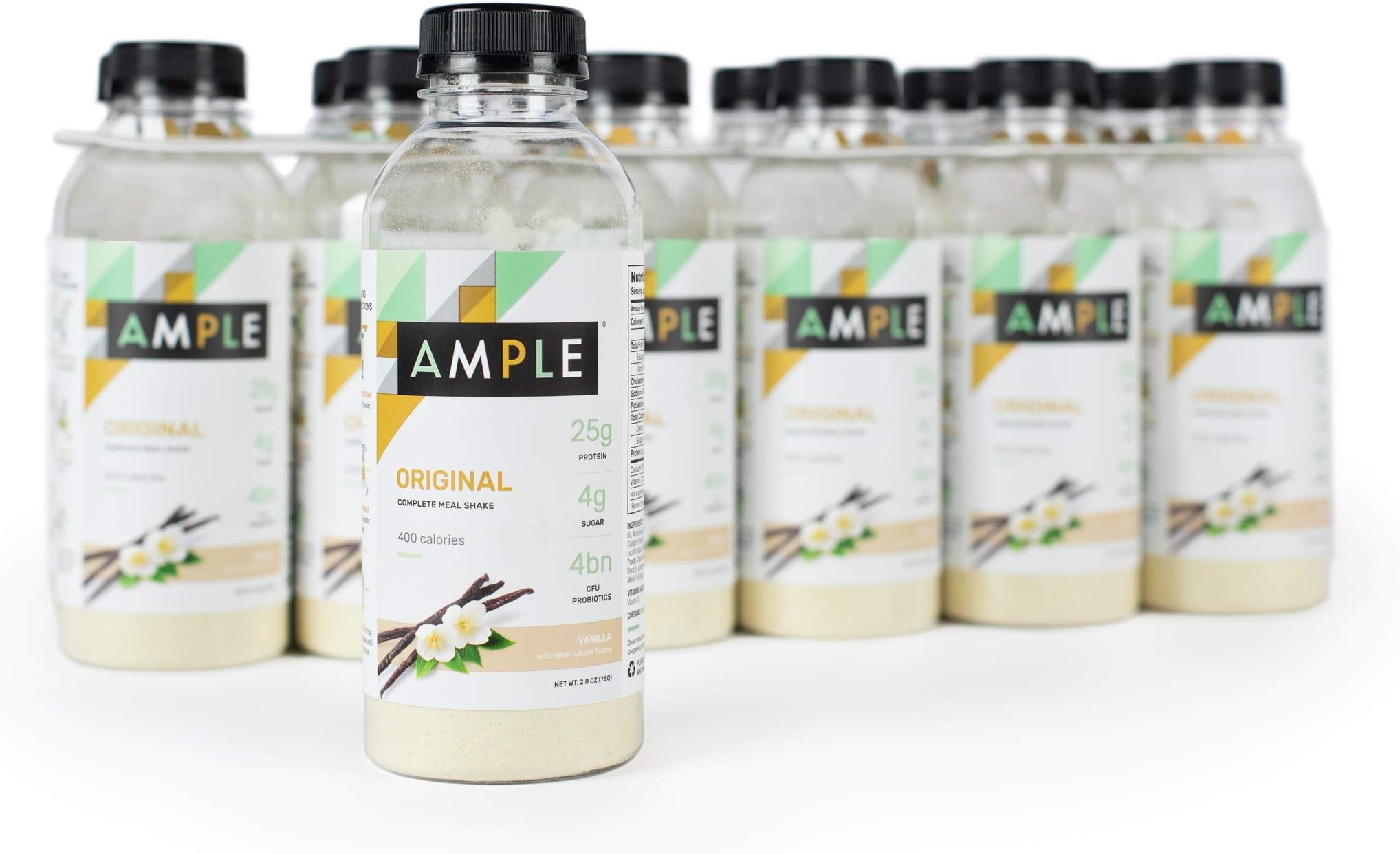 Ample - Meal Replacement Shake in a Bottle, (Pack of 12) Meals, Regular 400 Calories, Made with Natural Real Food Ingredients - Vanilla
