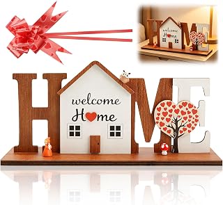 Wooden Stand Decorative Objects with House Tree Letter Motifs Combined with Cute Little Decorative Objects Wooden Decoration for Living Room Hallway Bedroom