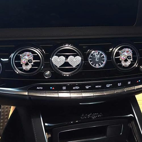 Miniatura 6 de Clips de ventilación de calavera y corazón, 4 piezas de ambientadores de coche de calavera de cristal, clips de ventilación para difusor de